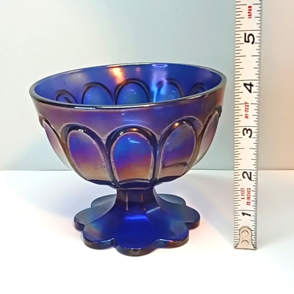 ☀️ Vintage Northwood cobalt blue carnival glass pedestal bowl. - Picture 7 of 9